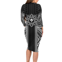 Hawaii And Philippines Together Family Matching Long Sleeve Bodycon Dress and Hawaiian Shirt Polynesian Pattern With Filipino Barong Black LT05 - Polynesian Pride