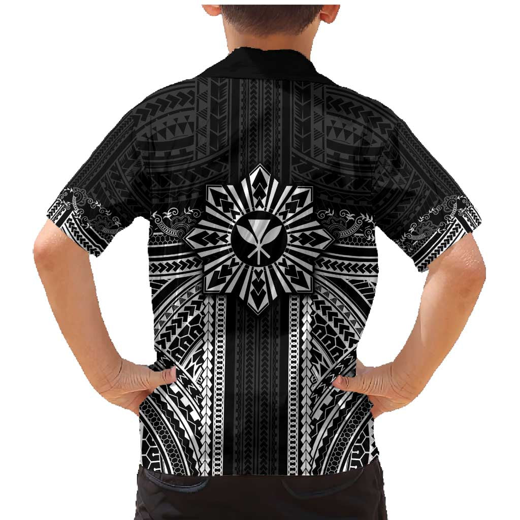 Hawaii And Philippines Together Family Matching Mermaid Dress and Hawaiian Shirt Polynesian Pattern With Filipino Barong Black LT05 - Polynesian Pride