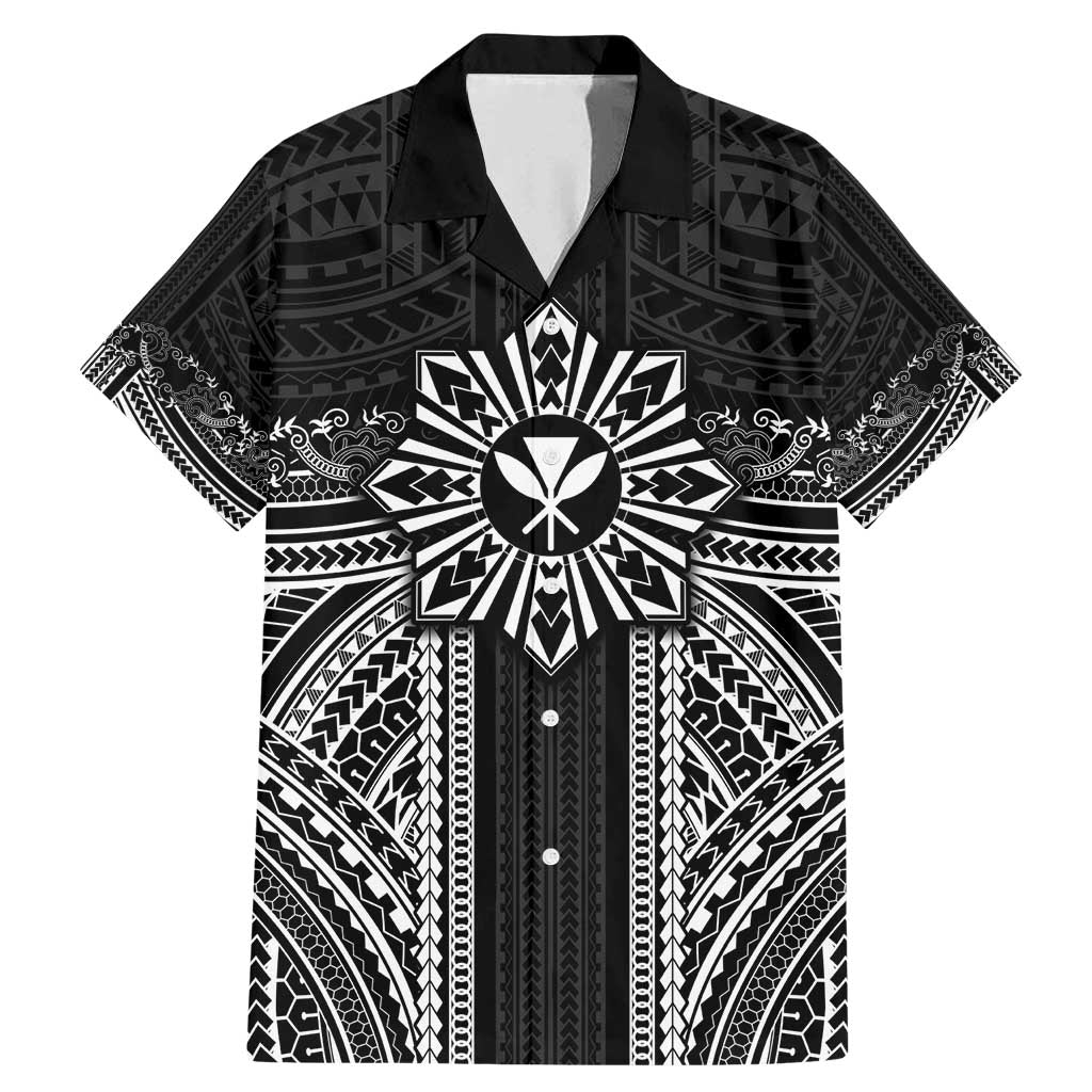 Hawaii And Philippines Together Family Matching Mermaid Dress and Hawaiian Shirt Polynesian Pattern With Filipino Barong Black LT05 Dad's Shirt - Short Sleeve Black - Polynesian Pride