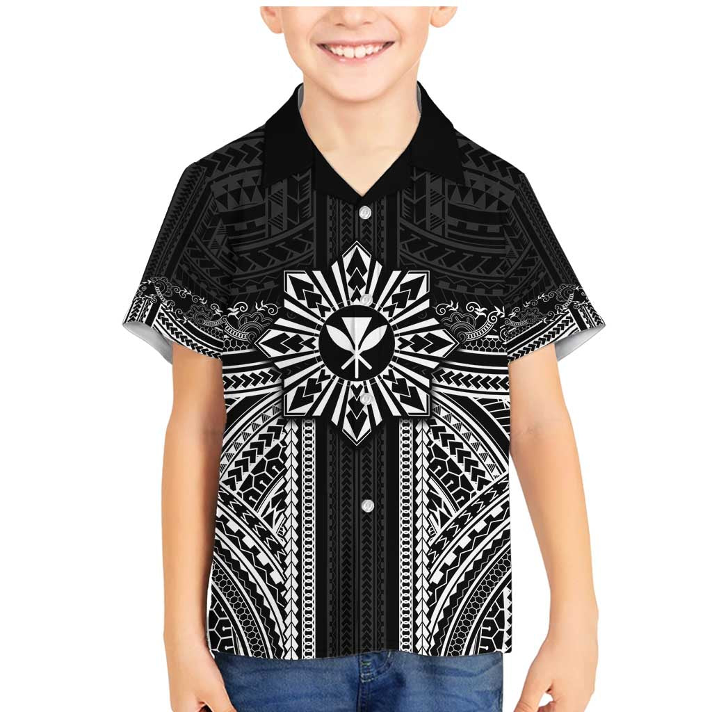 Hawaii And Philippines Together Family Matching Mermaid Dress and Hawaiian Shirt Polynesian Pattern With Filipino Barong Black LT05 Son's Shirt Black - Polynesian Pride