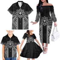 Hawaii And Philippines Together Family Matching Off The Shoulder Long Sleeve Dress and Hawaiian Shirt Polynesian Pattern With Filipino Barong Black LT05 - Polynesian Pride