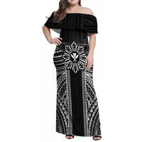 Hawaii And Philippines Together Family Matching Off Shoulder Maxi Dress and Hawaiian Shirt Polynesian Pattern With Filipino Barong Black LT05 Mom's Dress Black - Polynesian Pride
