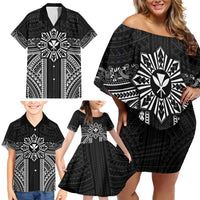 Hawaii And Philippines Together Family Matching Off Shoulder Short Dress and Hawaiian Shirt Polynesian Pattern With Filipino Barong Black LT05 - Polynesian Pride