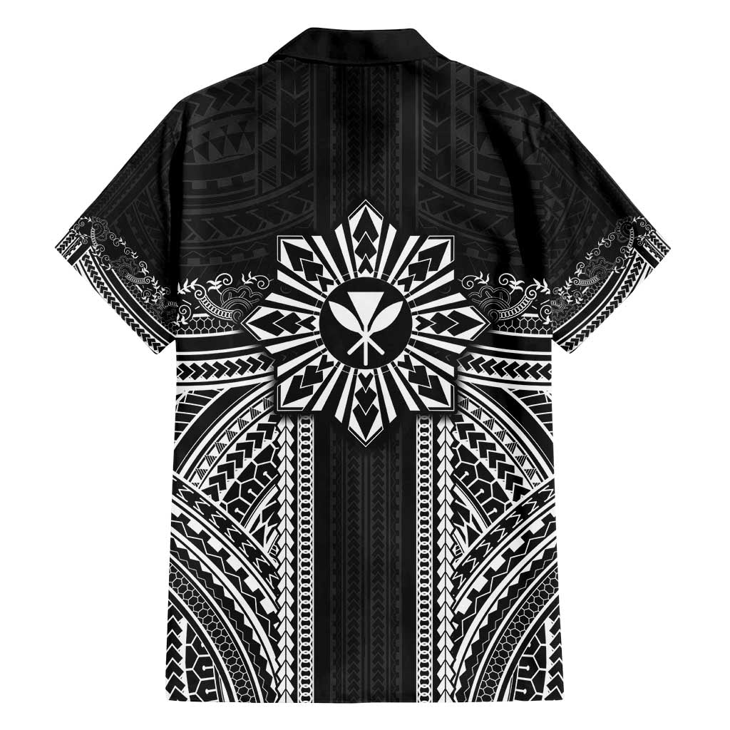 Hawaii And Philippines Together Family Matching Off Shoulder Short Dress and Hawaiian Shirt Polynesian Pattern With Filipino Barong Black LT05 - Polynesian Pride