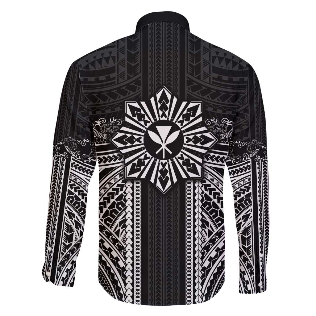 Hawaii And Philippines Together Family Matching Off Shoulder Short Dress and Hawaiian Shirt Polynesian Pattern With Filipino Barong Black LT05 - Polynesian Pride