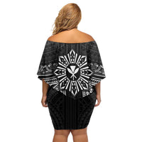 Hawaii And Philippines Together Family Matching Off Shoulder Short Dress and Hawaiian Shirt Polynesian Pattern With Filipino Barong Black LT05 - Polynesian Pride
