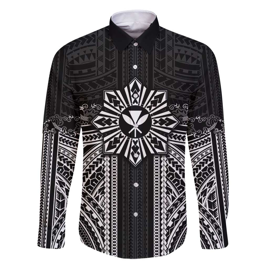Hawaii And Philippines Together Family Matching Puletasi and Hawaiian Shirt Polynesian Pattern With Filipino Barong Black