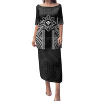 Hawaii And Philippines Together Family Matching Puletasi and Hawaiian Shirt Polynesian Pattern With Filipino Barong Black