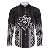 Hawaii And Philippines Together Family Matching Short Sleeve Bodycon Dress and Hawaiian Shirt Polynesian Pattern With Filipino Barong Black LT05 Dad's Shirt - Long Sleeve Black - Polynesian Pride