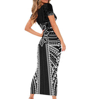 Hawaii And Philippines Together Family Matching Short Sleeve Bodycon Dress and Hawaiian Shirt Polynesian Pattern With Filipino Barong Black LT05 - Polynesian Pride