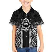 Hawaii And Philippines Together Family Matching Short Sleeve Bodycon Dress and Hawaiian Shirt Polynesian Pattern With Filipino Barong Black LT05 Son's Shirt Black - Polynesian Pride