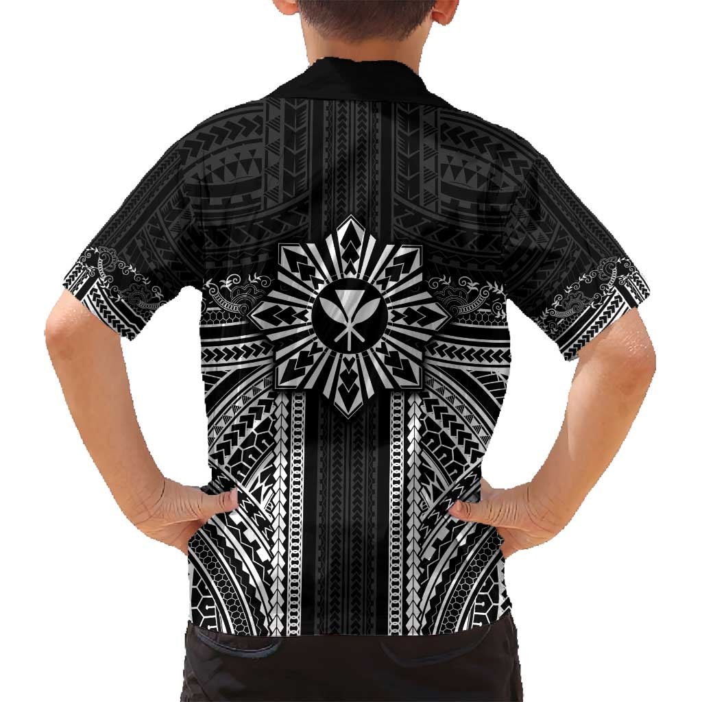 Hawaii And Philippines Together Family Matching Summer Maxi Dress and Hawaiian Shirt Polynesian Pattern With Filipino Barong Black LT05 - Polynesian Pride