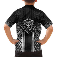 Hawaii And Philippines Together Family Matching Summer Maxi Dress and Hawaiian Shirt Polynesian Pattern With Filipino Barong Black LT05 - Polynesian Pride