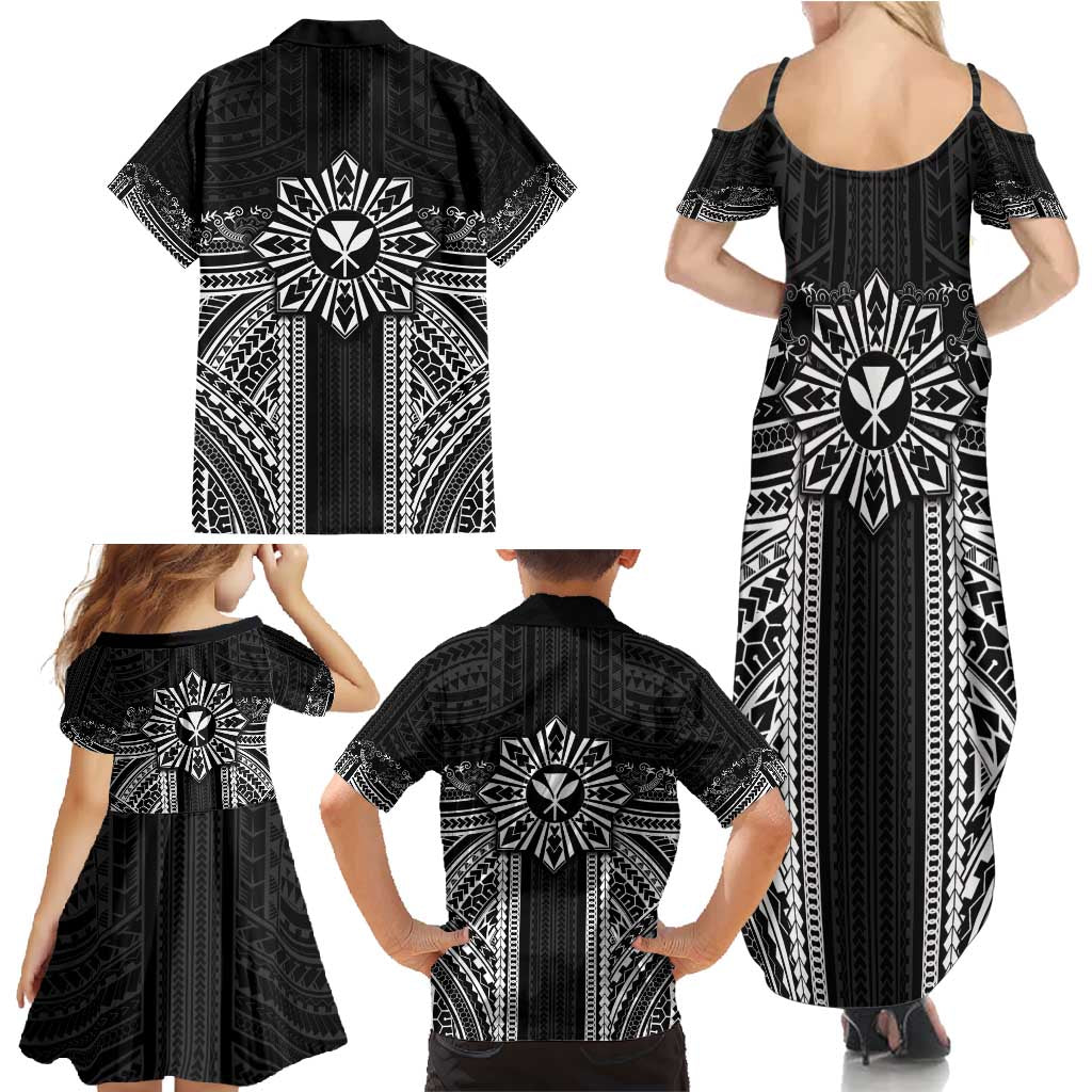 Hawaii And Philippines Together Family Matching Summer Maxi Dress and Hawaiian Shirt Polynesian Pattern With Filipino Barong Black LT05 - Polynesian Pride
