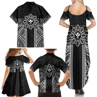 Hawaii And Philippines Together Family Matching Summer Maxi Dress and Hawaiian Shirt Polynesian Pattern With Filipino Barong Black LT05 - Polynesian Pride