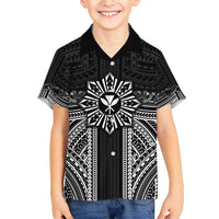 Hawaii And Philippines Together Family Matching Summer Maxi Dress and Hawaiian Shirt Polynesian Pattern With Filipino Barong Black LT05 Son's Shirt Black - Polynesian Pride