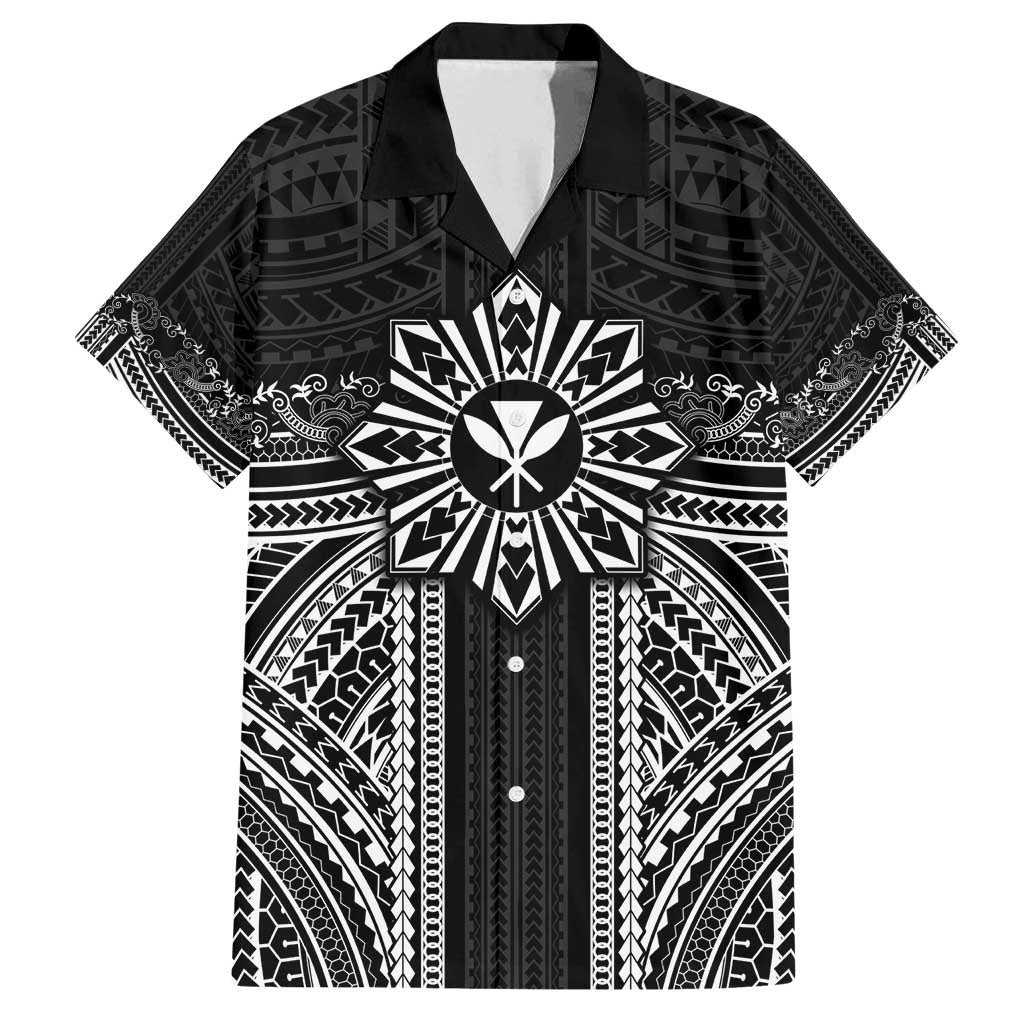 Hawaii And Philippines Together Family Matching Tank Maxi Dress and Hawaiian Shirt Polynesian Pattern With Filipino Barong Black LT05 Dad's Shirt - Short Sleeve Black - Polynesian Pride