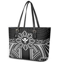 Hawaii And Philippines Together Leather Tote Bag Polynesian Pattern With Filipino Barong Black LT05 - Polynesian Pride