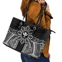 Hawaii And Philippines Together Leather Tote Bag Polynesian Pattern With Filipino Barong Black LT05 - Polynesian Pride