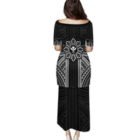 Hawaii And Philippines Together Puletasi Polynesian Pattern With Filipino Barong Black