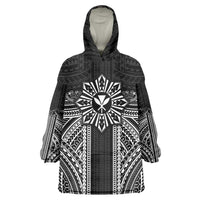 Hawaii And Philippines Together Wearable Blanket Hoodie Polynesian Pattern With Filipino Barong Black LT05 One Size Black - Polynesian Pride