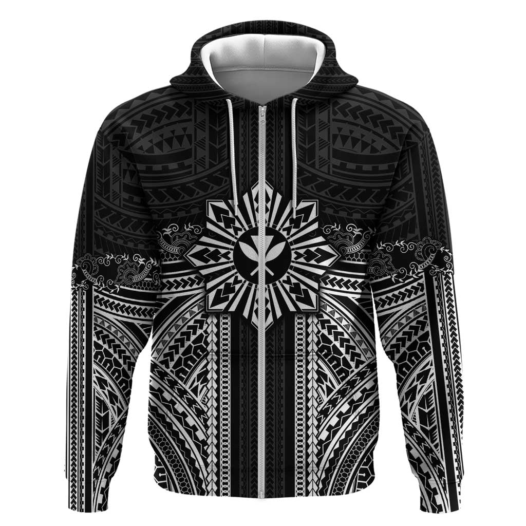 Hawaii And Philippines Together Zip Hoodie Polynesian Pattern With Filipino Barong Black LT05 Zip Hoodie Black - Polynesian Pride