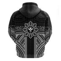 Hawaii And Philippines Together Zip Hoodie Polynesian Pattern With Filipino Barong Black LT05 - Polynesian Pride
