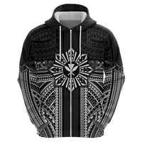 Hawaii And Philippines Together Zip Hoodie Polynesian Pattern With Filipino Barong Black LT05 - Polynesian Pride