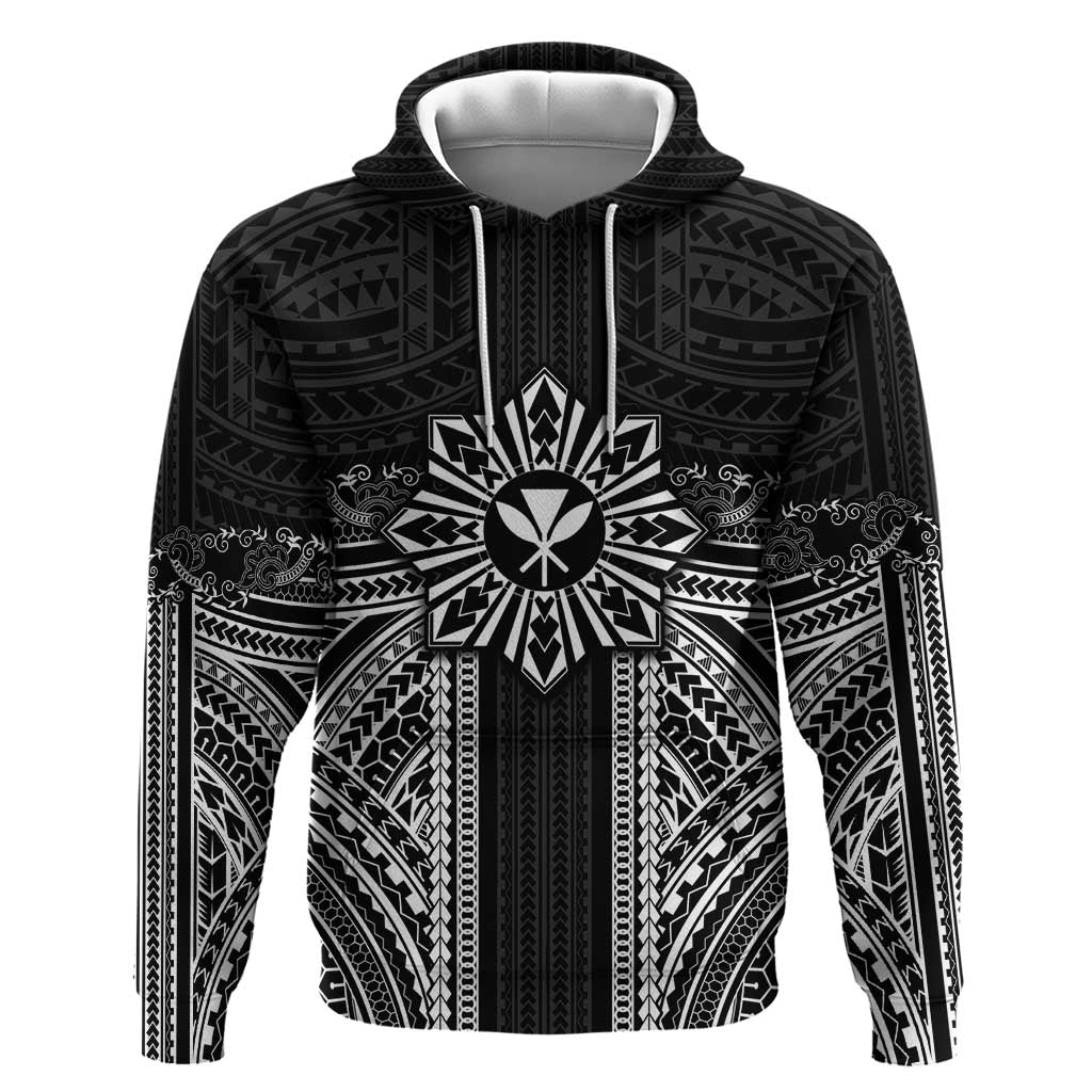 Hawaii And Philippines Together Zip Hoodie Polynesian Pattern With Filipino Barong Black LT05 Pullover Hoodie Black - Polynesian Pride