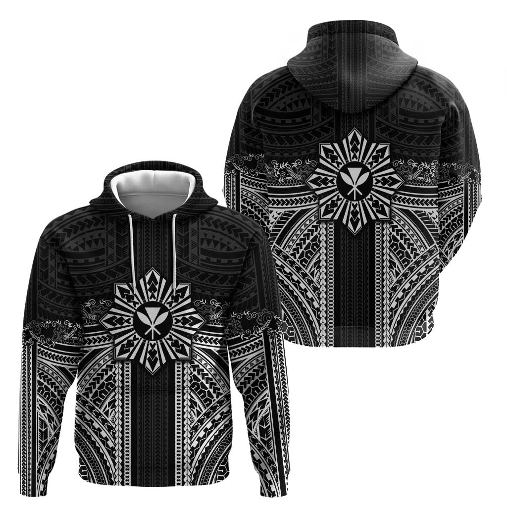 Hawaii And Philippines Together Zip Hoodie Polynesian Pattern With Filipino Barong Black LT05 - Polynesian Pride