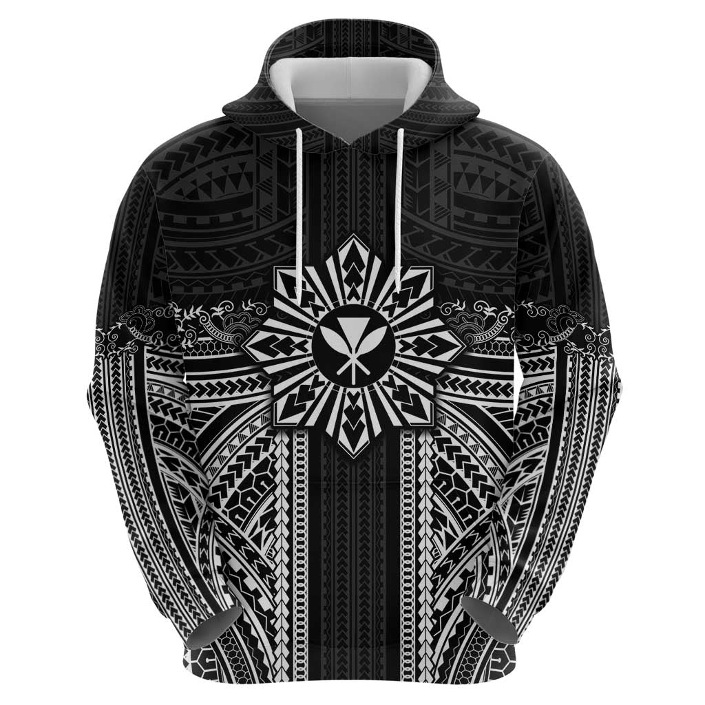 Hawaii And Philippines Together Zip Hoodie Polynesian Pattern With Filipino Barong Black LT05 - Polynesian Pride