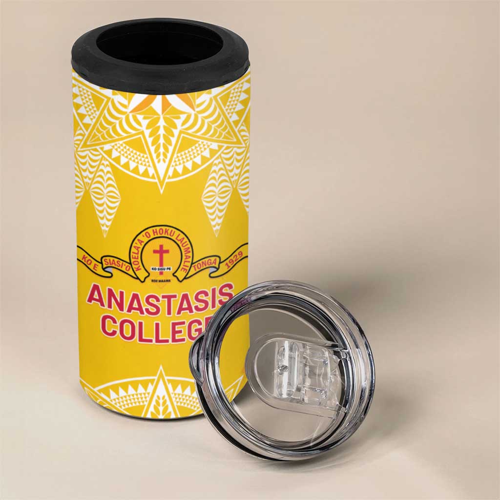 Personalised Anastasis College 4 in 1 Can Cooler Tumbler Tonga Ngatu Pattern - Polynesian Pride