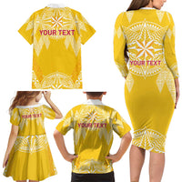 Personalised Anastasis College Family Matching Long Sleeve Bodycon Dress and Hawaiian Shirt Tonga Ngatu Pattern - Polynesian Pride