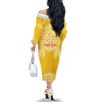 Personalised Anastasis College Family Matching Off The Shoulder Long Sleeve Dress and Hawaiian Shirt Tonga Ngatu Pattern - Polynesian Pride