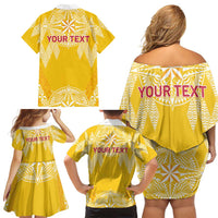 Personalised Anastasis College Family Matching Off Shoulder Short Dress and Hawaiian Shirt Tonga Ngatu Pattern - Polynesian Pride