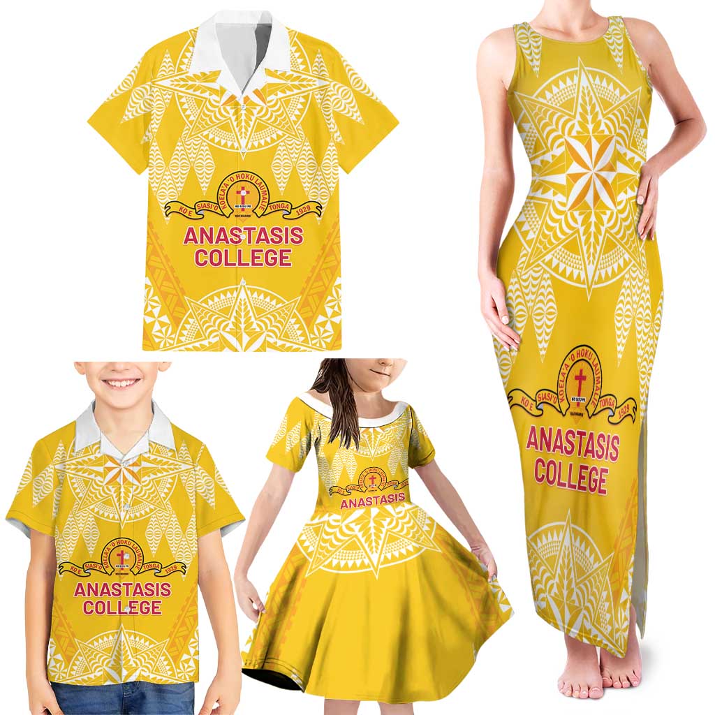 Personalised Anastasis College Family Matching Tank Maxi Dress and Hawaiian Shirt Tonga Ngatu Pattern - Polynesian Pride