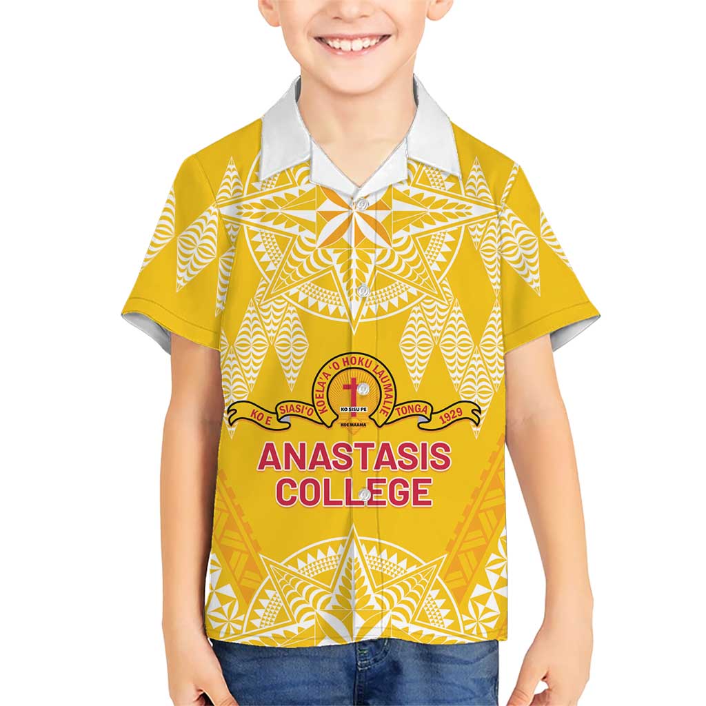 Personalised Anastasis College Kid Hawaiian Shirt Tonga Ngatu Pattern - Polynesian Pride