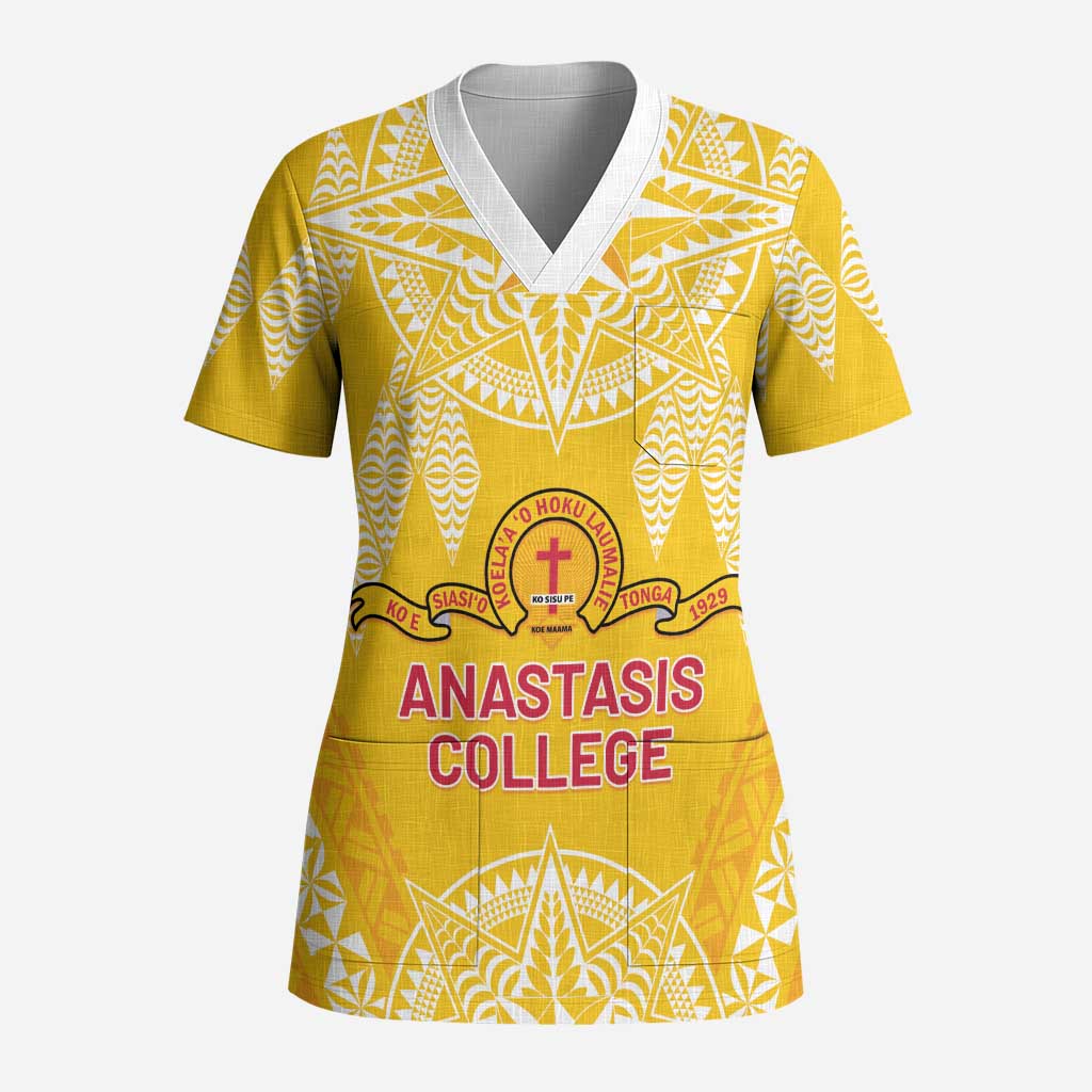 Personalised Anastasis College Scrub Top Tonga Ngatu Pattern - Polynesian Pride