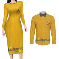 Tonga Anastasis College Couples Matching Long Sleeve Bodycon Dress and Long Sleeve Button Shirt Tongan Ngatu Kupesi Pattern - Polynesian Pride
