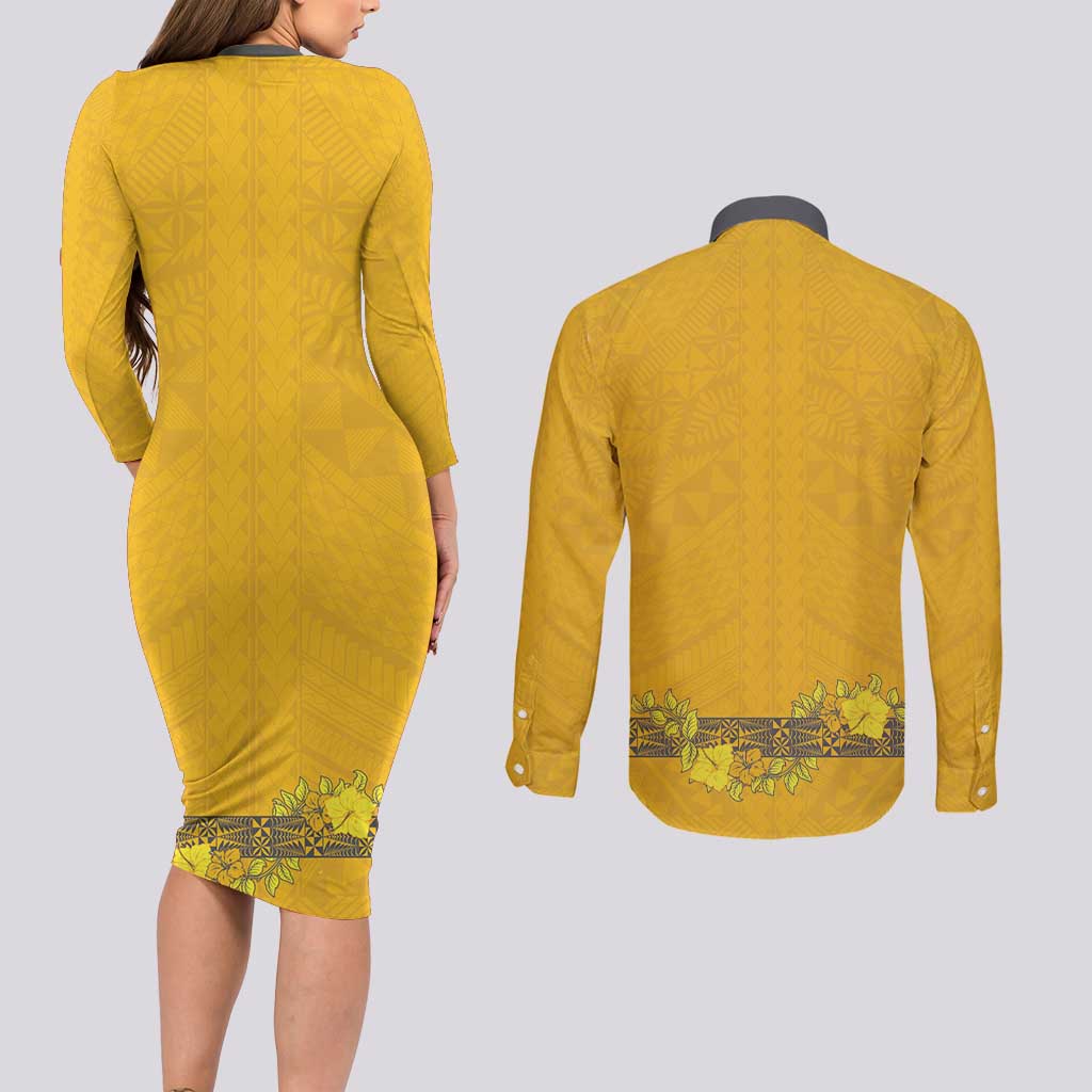 Tonga Anastasis College Couples Matching Long Sleeve Bodycon Dress and Long Sleeve Button Shirt Tongan Ngatu Kupesi Pattern - Polynesian Pride