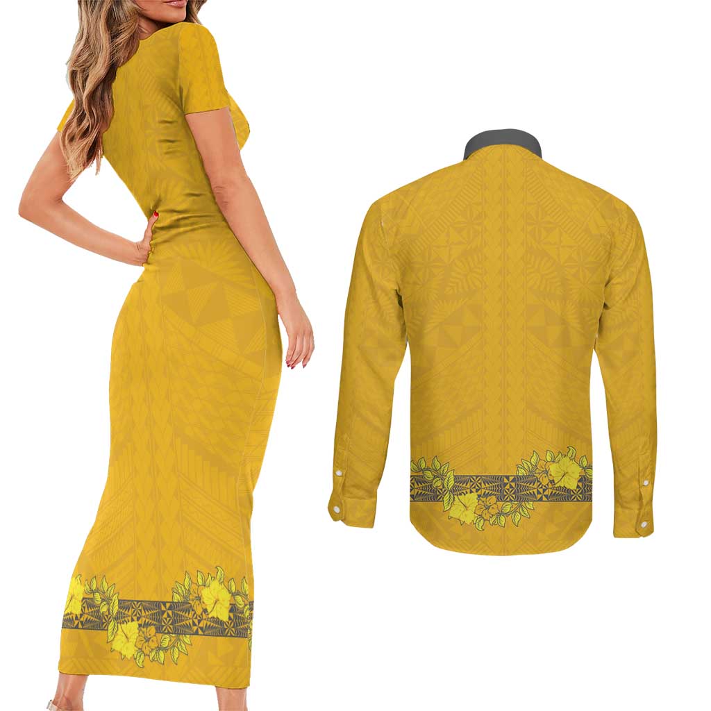 Tonga Anastasis College Couples Matching Short Sleeve Bodycon Dress and Long Sleeve Button Shirt Tongan Ngatu Kupesi Pattern - Polynesian Pride