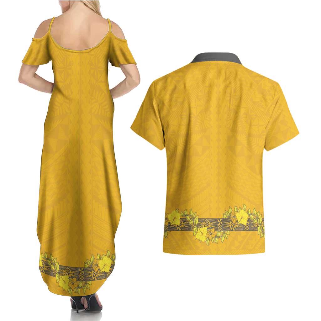 Tonga Anastasis College Couples Matching Summer Maxi Dress and Hawaiian Shirt Tongan Ngatu Kupesi Pattern - Polynesian Pride