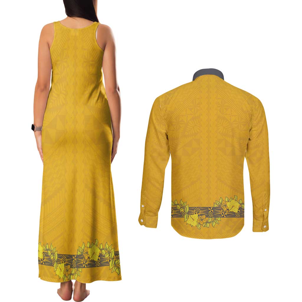 Tonga Anastasis College Couples Matching Tank Maxi Dress and Long Sleeve Button Shirt Tongan Ngatu Kupesi Pattern - Polynesian Pride