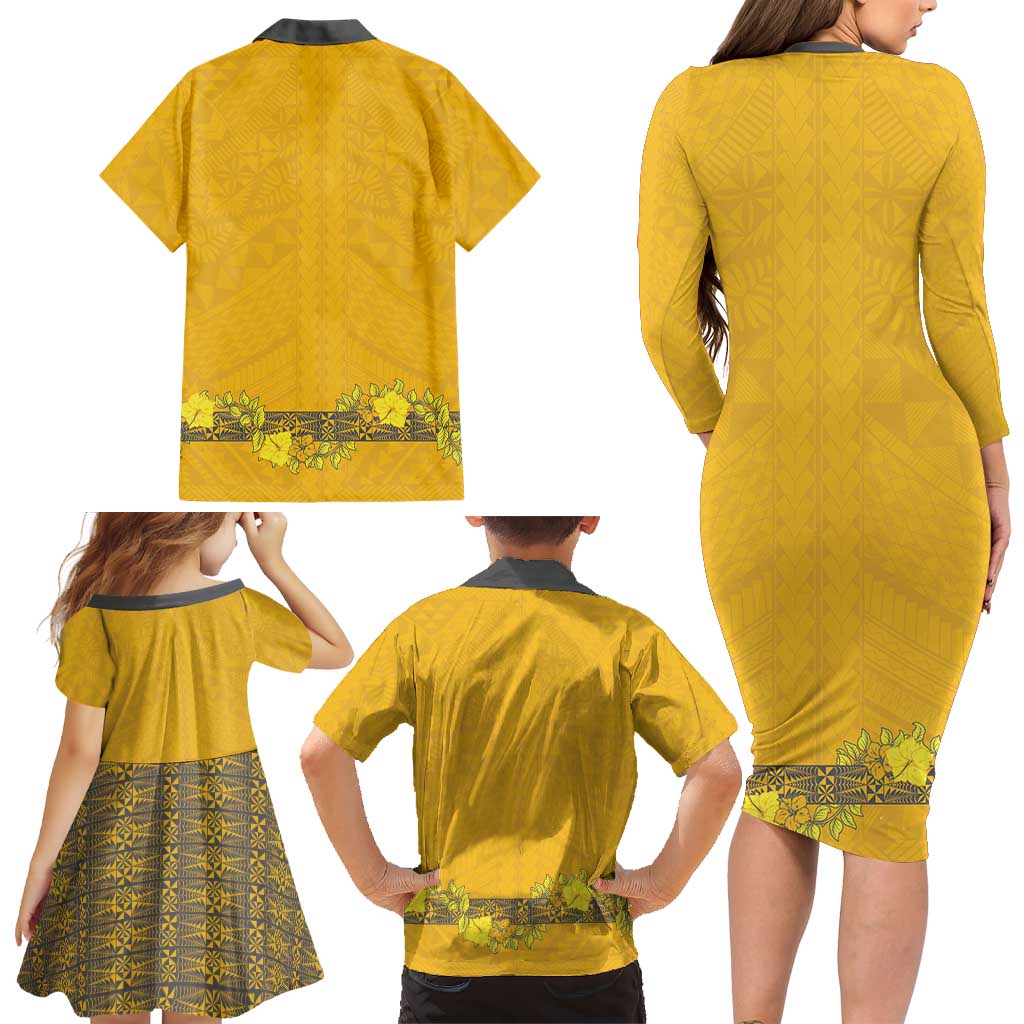 Tonga Anastasis College Family Matching Long Sleeve Bodycon Dress and Hawaiian Shirt Tongan Ngatu Kupesi Pattern LT05 - Polynesian Pride