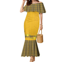 Tonga Anastasis College Family Matching Mermaid Dress and Hawaiian Shirt Tongan Ngatu Kupesi Pattern LT05 Mom's Dress Yellow - Polynesian Pride