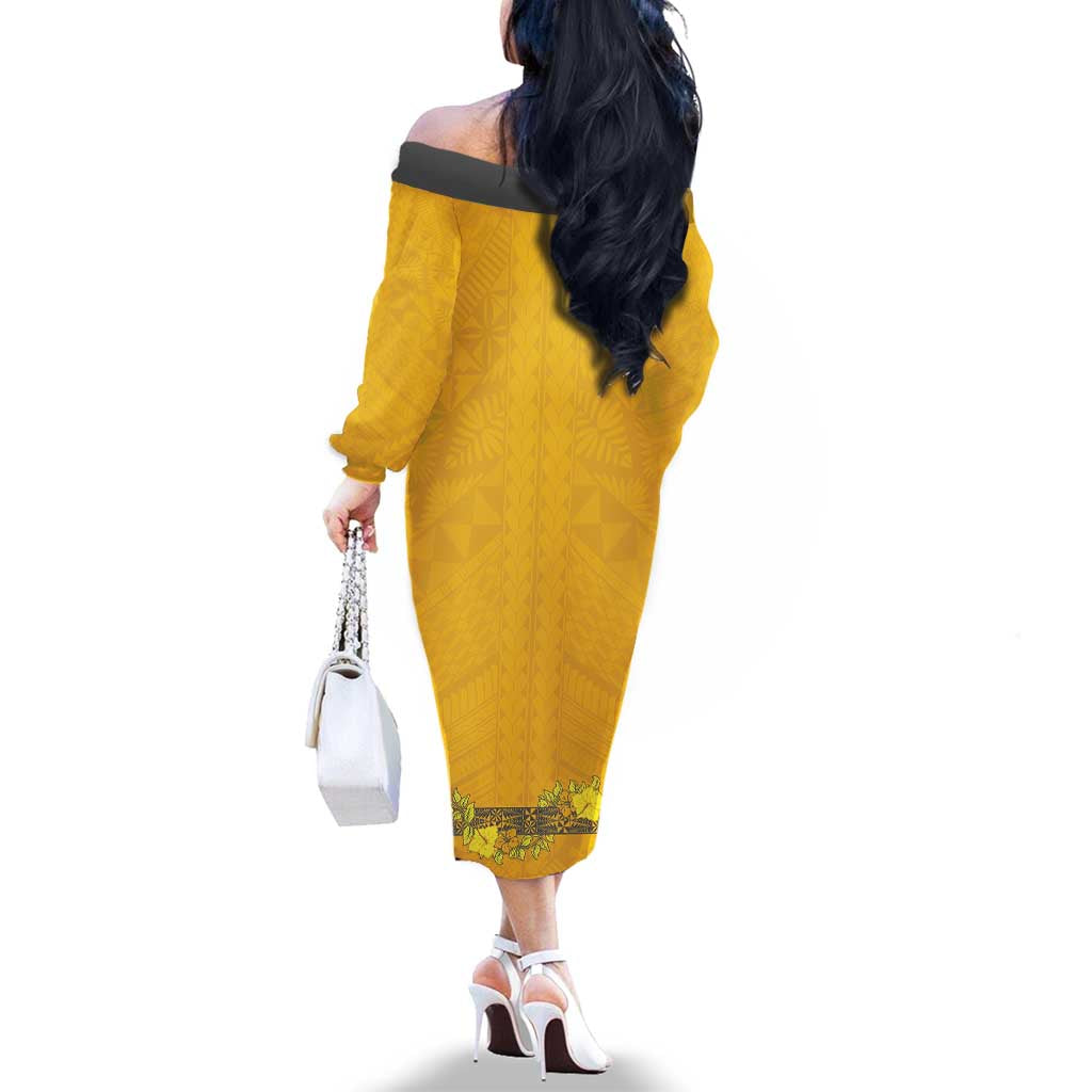 Tonga Anastasis College Family Matching Off The Shoulder Long Sleeve Dress and Hawaiian Shirt Tongan Ngatu Kupesi Pattern LT05 - Polynesian Pride