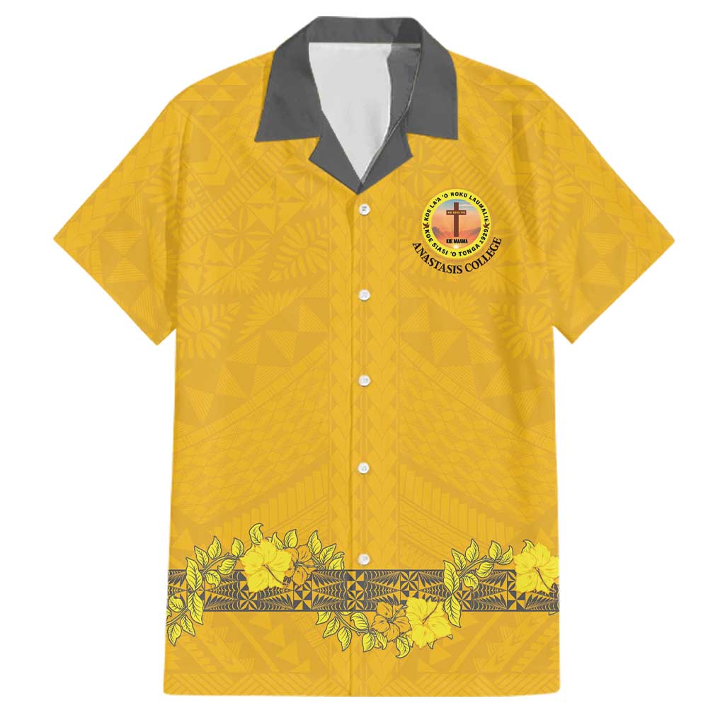Tonga Anastasis College Family Matching Off Shoulder Maxi Dress and Hawaiian Shirt Tongan Ngatu Kupesi Pattern - Polynesian Pride