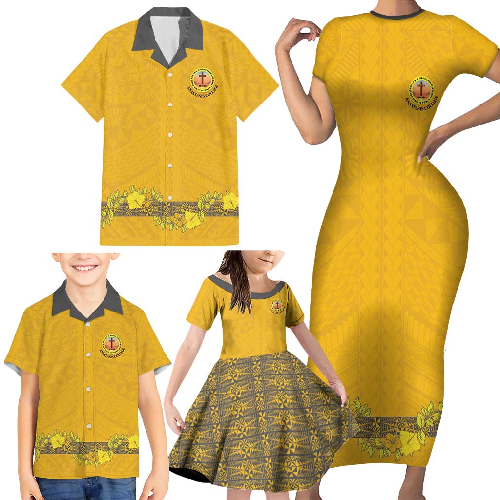 Tonga Anastasis College Family Matching Short Sleeve Bodycon Dress and Hawaiian Shirt Tongan Ngatu Kupesi Pattern - Polynesian Pride