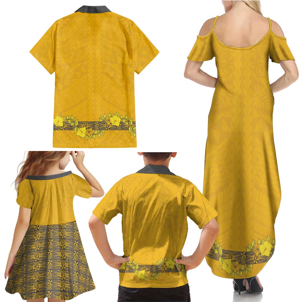 Tonga Anastasis College Family Matching Summer Maxi Dress and Hawaiian Shirt Tongan Ngatu Kupesi Pattern - Polynesian Pride