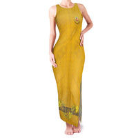 Tonga Anastasis College Family Matching Tank Maxi Dress and Hawaiian Shirt Tongan Ngatu Kupesi Pattern LT05 Mom's Dress Yellow - Polynesian Pride